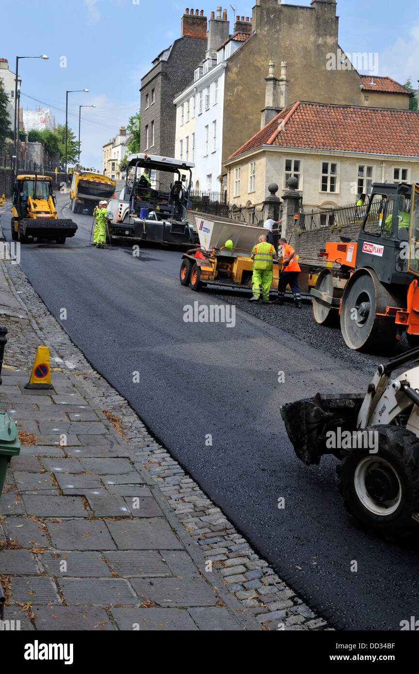 Travaux de resurfaçage des routes, UK Banque D'Images