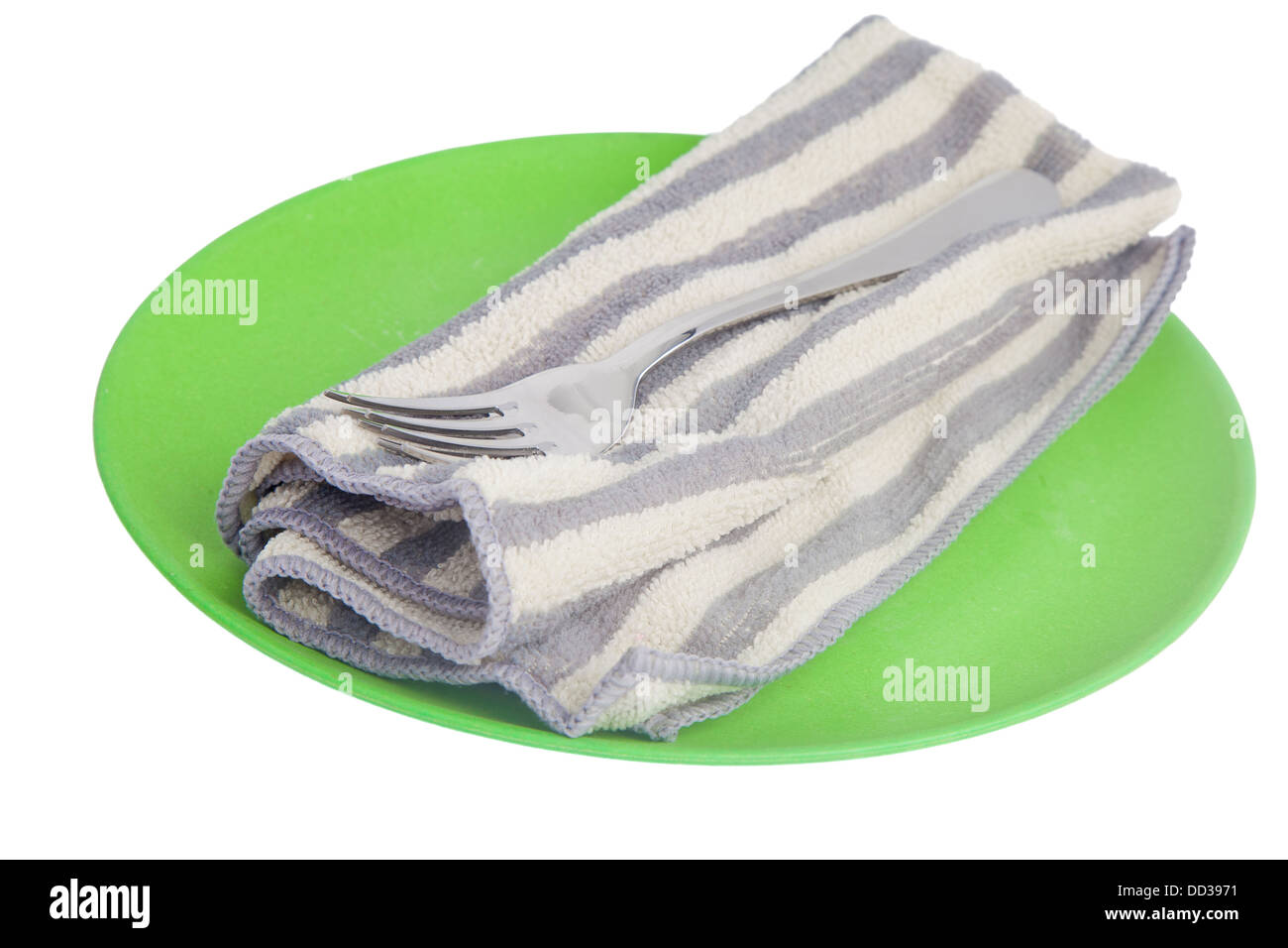 Nappe, les deux fourches sur une plaque verte isolated on white Banque D'Images