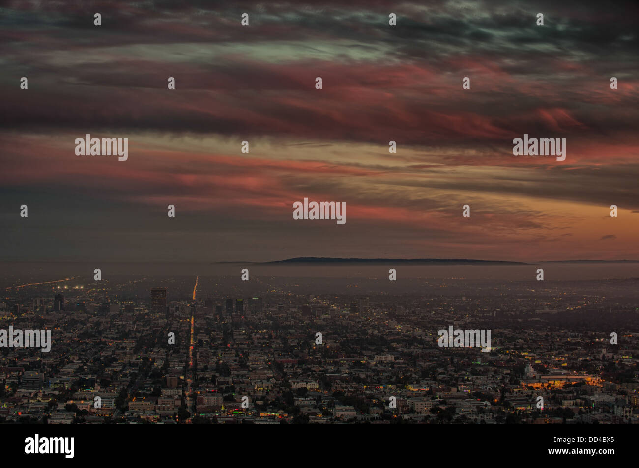 Vue aérienne de Los Angeles par nuit à partir de Griffith Observatory Banque D'Images