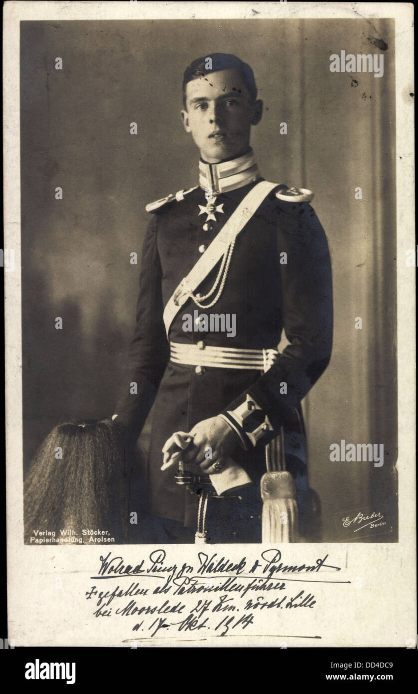 Wolrad Ak Prinz Friedrich zu Waldeck Pyrmont, Gefallen 1914 bei Moorslede ; Banque D'Images