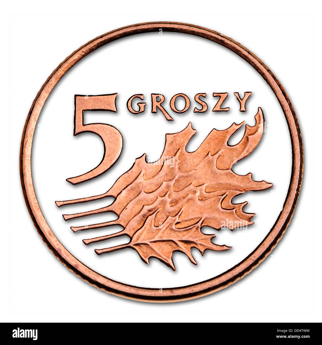 Pièce polonaise - Groszy. Découpe de détails, avec ombre portée Banque D'Images