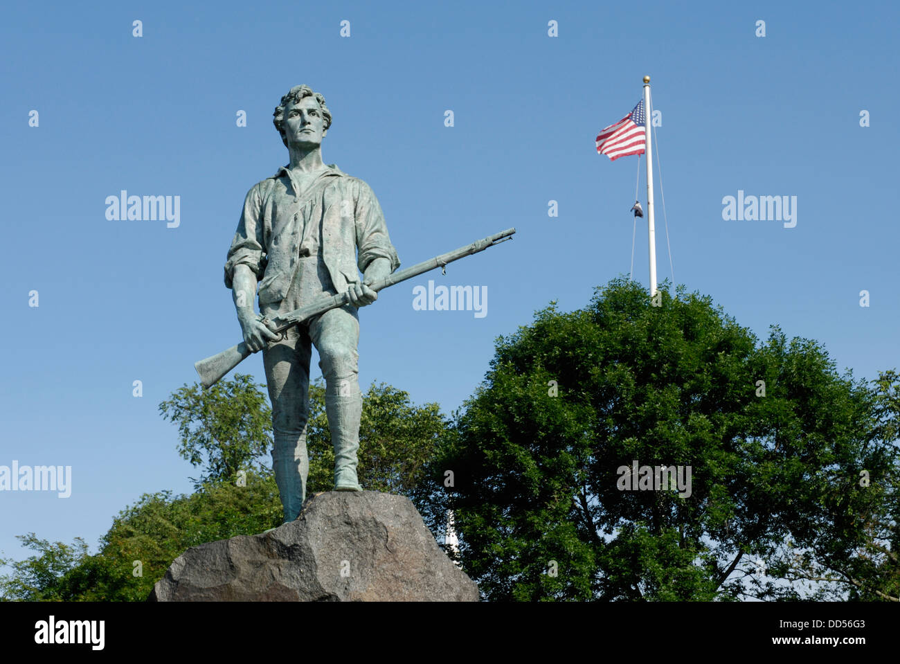 Statue commémorative du capitaine John Parker à Lexington Battle Green place du début de la Révolution américaine Banque D'Images