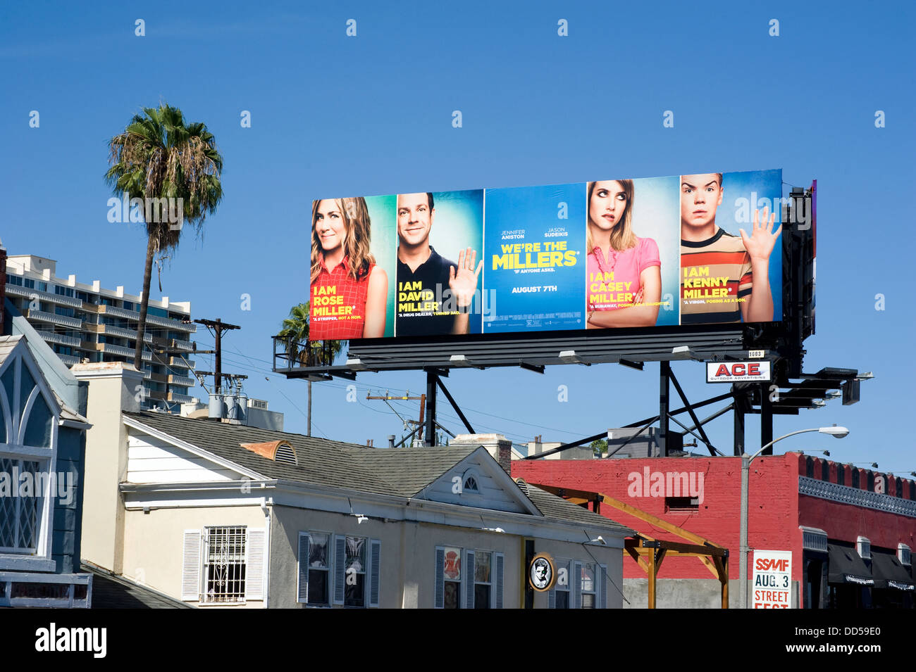 Panneau d'affichage pour le film nous sommes les Millers sur le Sunset Strip à Hollywood, Californie, USA Banque D'Images