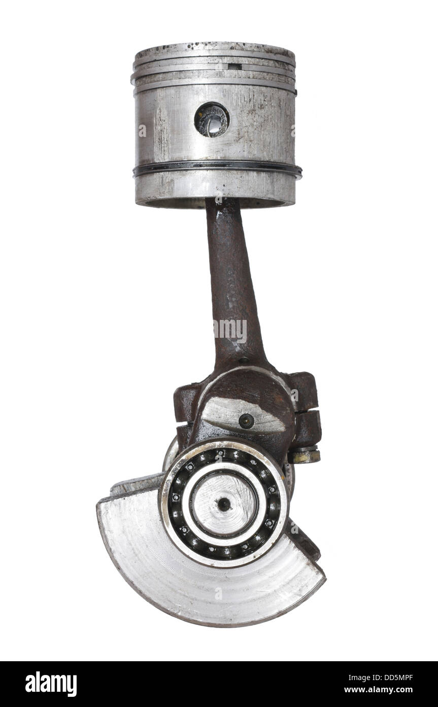 Piston et bielle sur fond blanc Banque D'Images