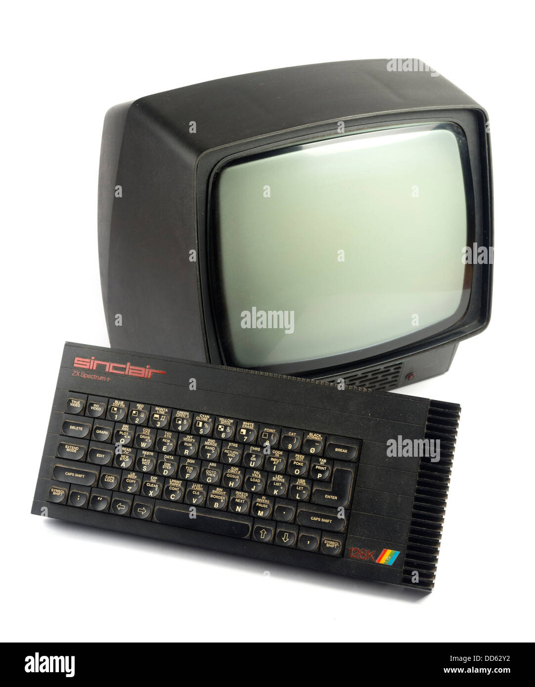 Sinclair ZX Spectrum 128K 1980 accueil ordinateur avec moniteur Banque D'Images