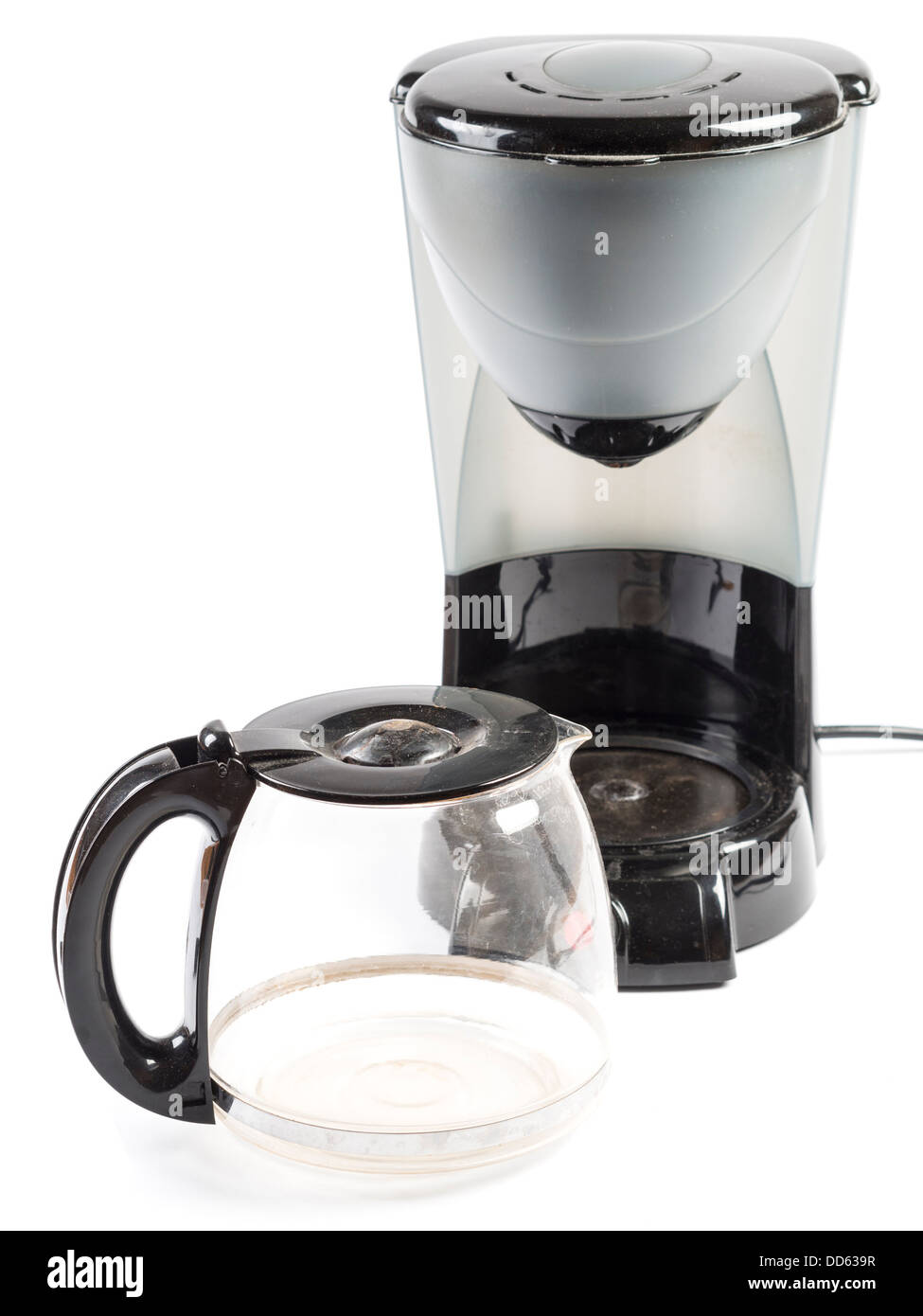 Café filtre bouilloire électrique noir isolé sur fond blanc Banque D'Images