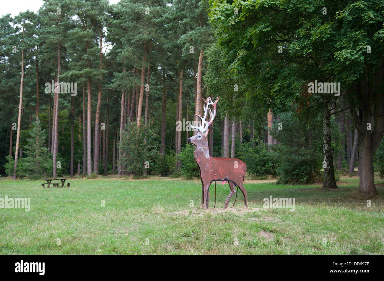 L'acier peint la figure d'un cerf par le pique-nique du Stag Lynford dans la forêt de Thetford Banque D'Images