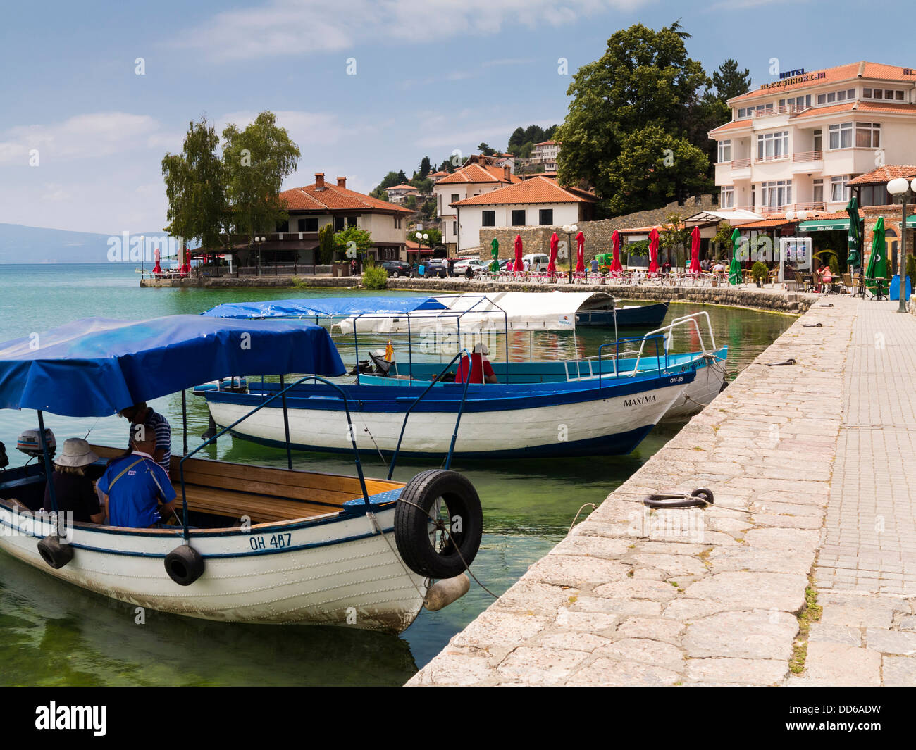 Dans le port sur le lac Ohrid, Ohrid, Macédoine, Europe Banque D'Images