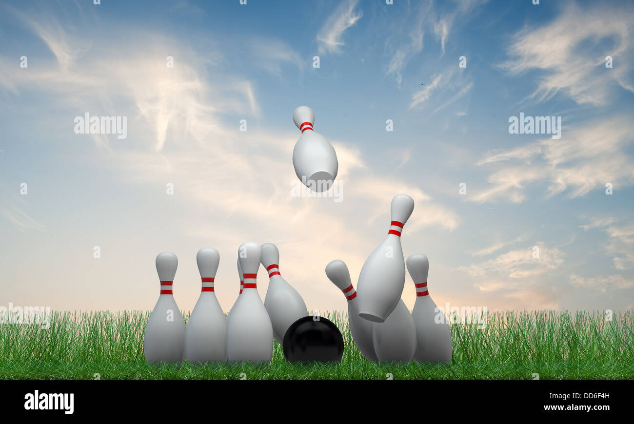 Des quilles sur l'herbe verte Banque D'Images