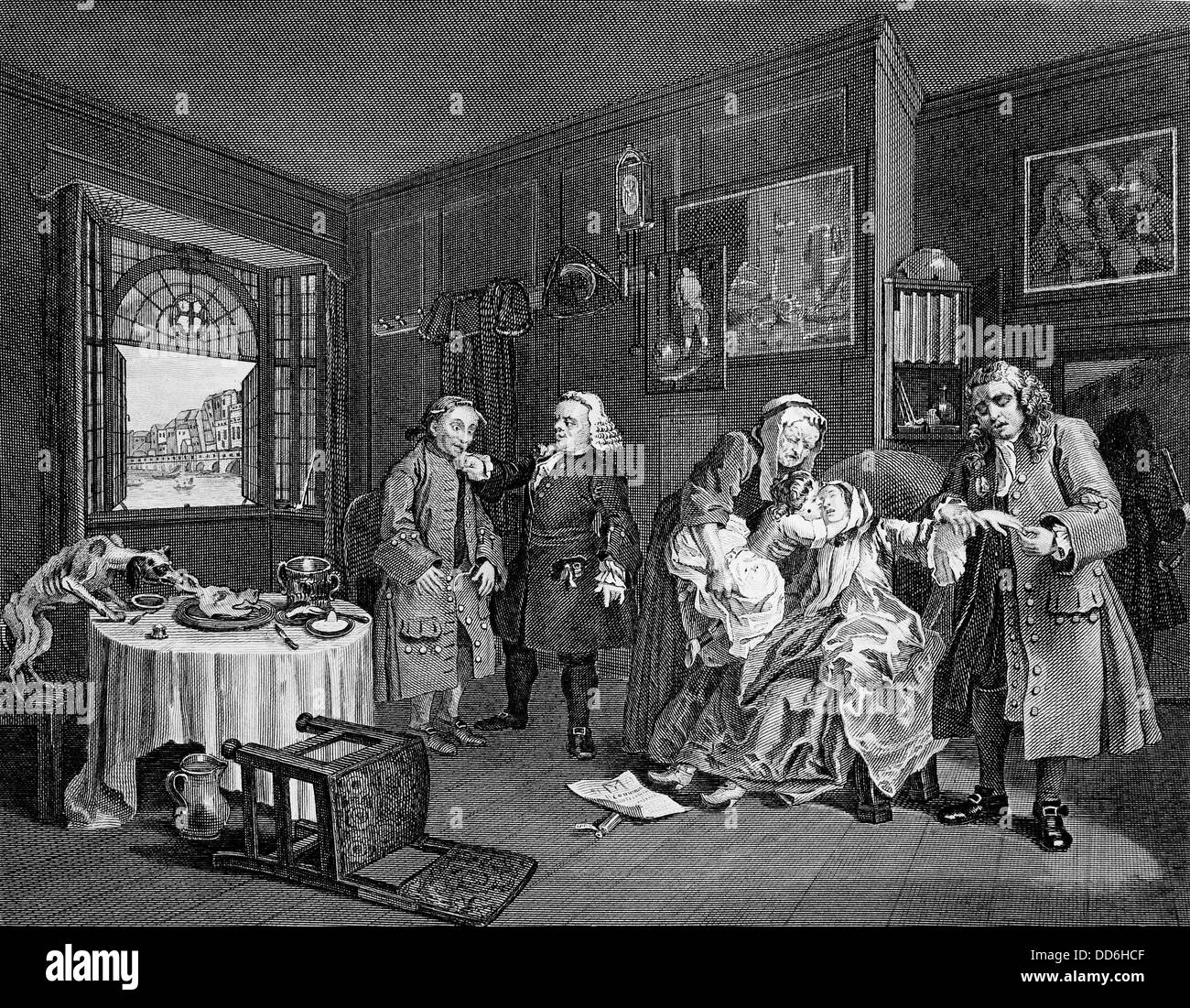 Mariage à la mode, la mort de la Comtesse.à partir de l'original par William Hogarth.gravé par J. Mansell. Banque D'Images