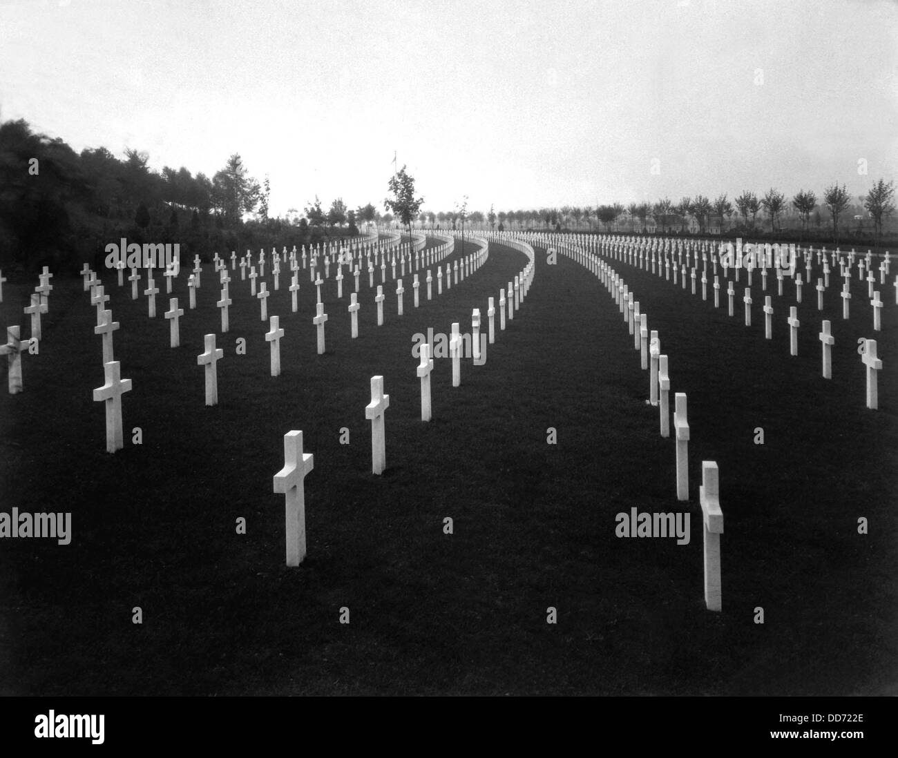 Cimetière américain de la Première Guerre mondiale en France en 1928. Cimetière Américain Aisne-Marne est au pied de la colline où la bataille de Banque D'Images