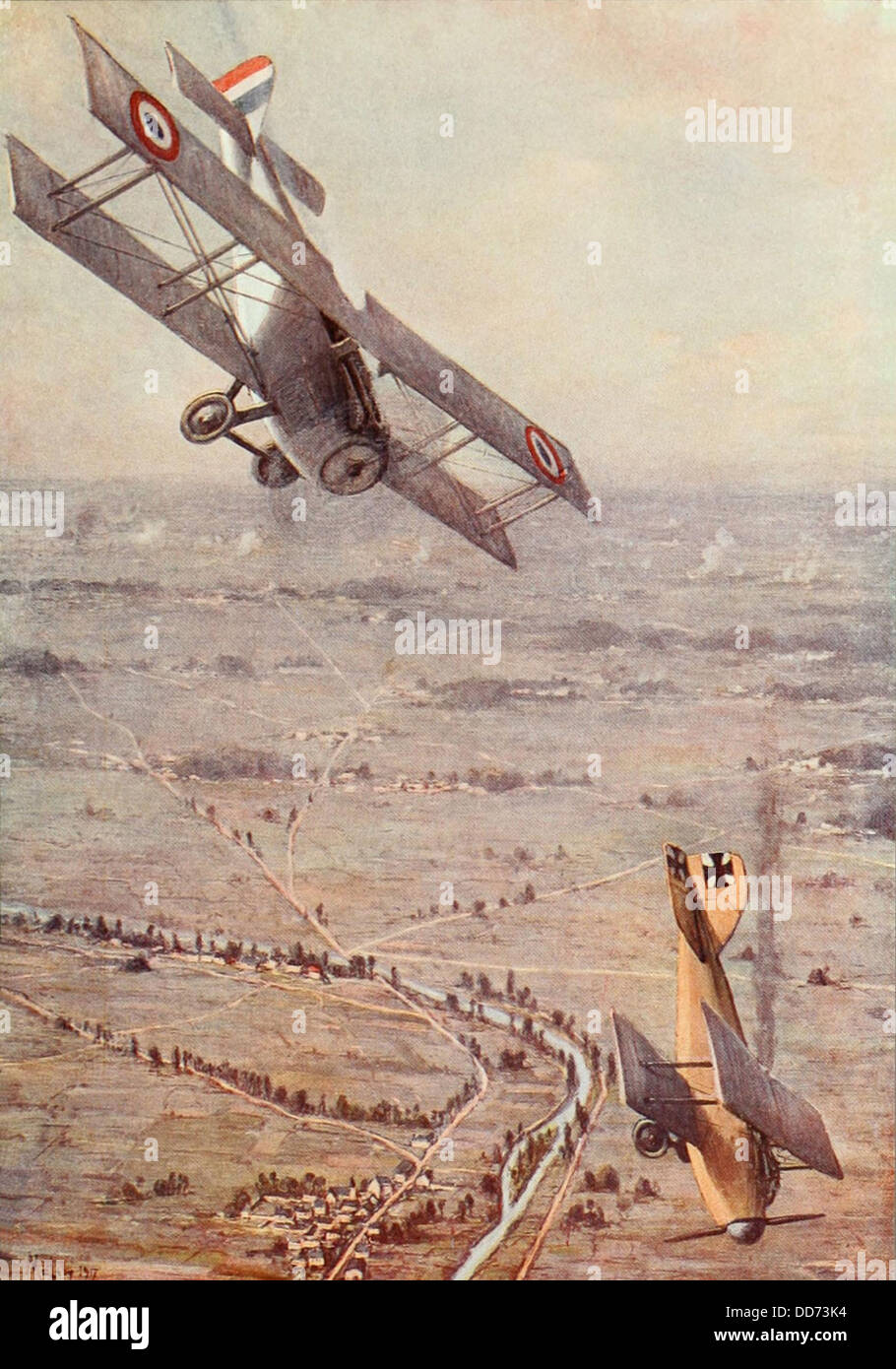 WW1 Français Spad fighter est victorieux dans dogfight avec Albatros allemands. 1914-1918. (BSLOC 2012 4 78) Banque D'Images