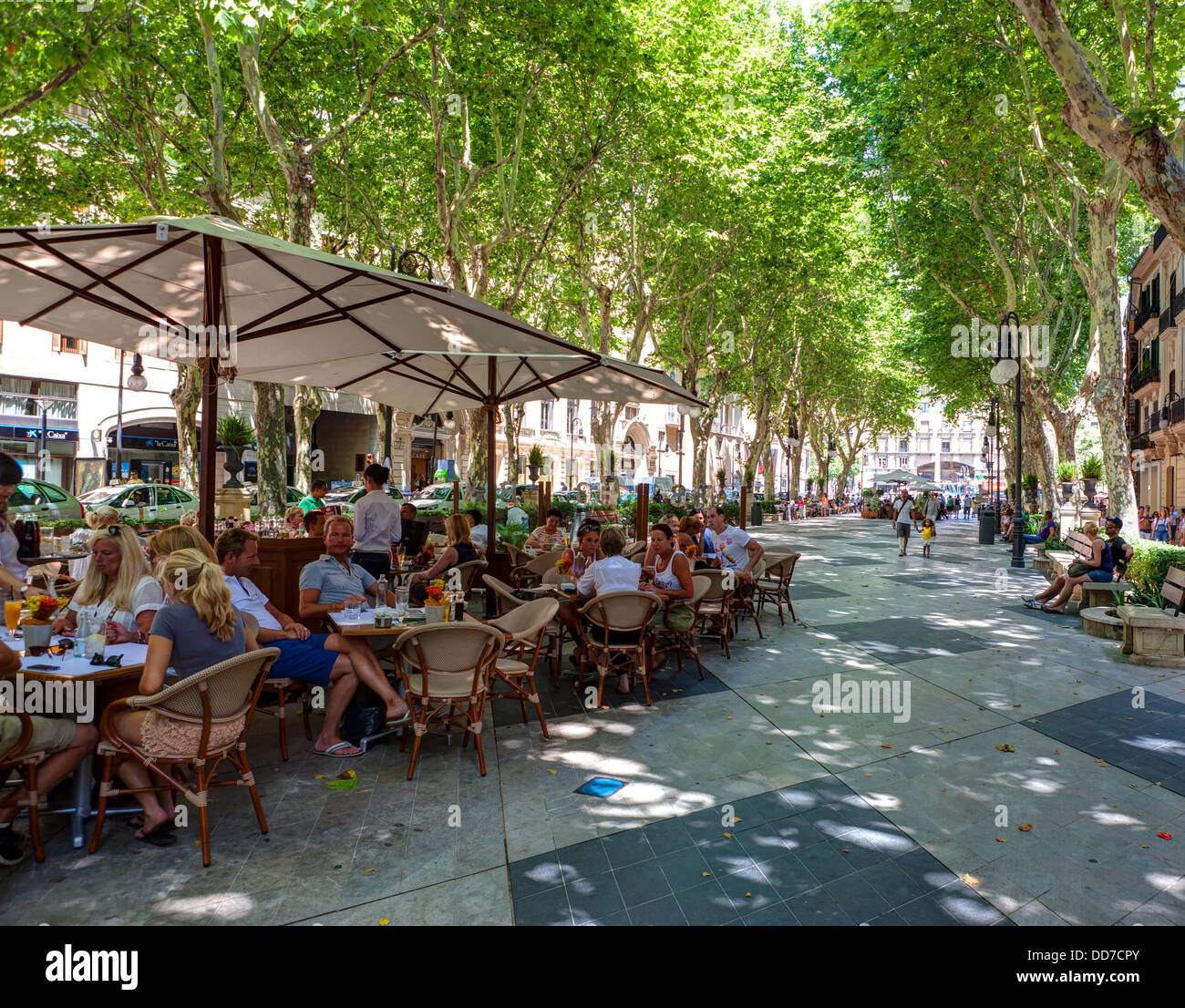 Espagne, Majorque, vue de restaurants à Passeig de naissance Banque D'Images