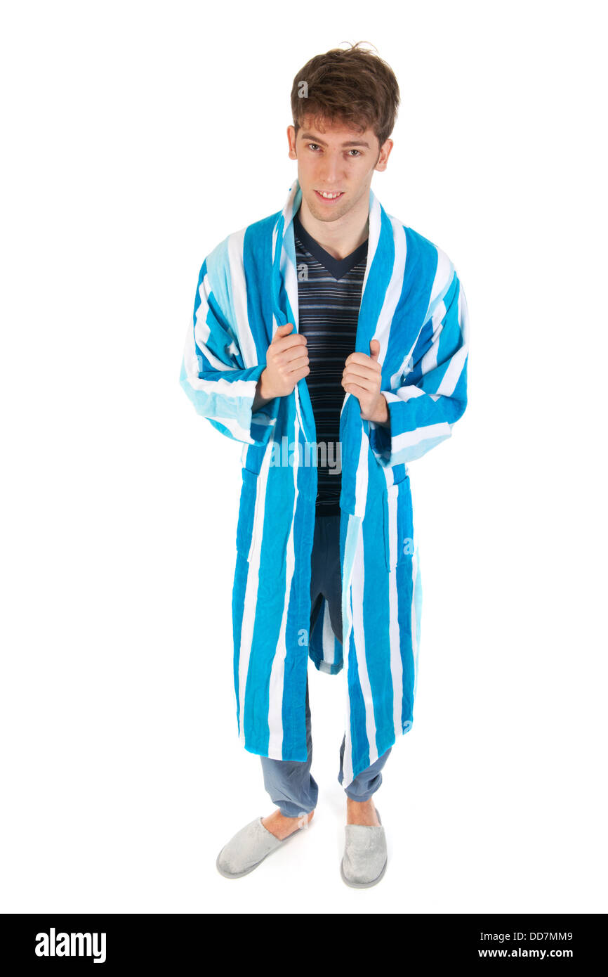 Jeune homme en pyjama et robe de chambre Photo Stock - Alamy