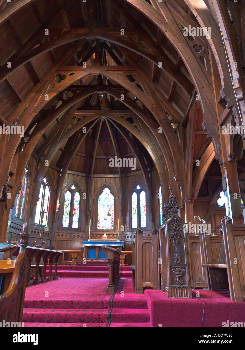 dh Old St Pauls WELLINGTON NOUVELLE-ZÉLANDE Nouvelle-Zélande Nouvelle-Zélande ancienne cathédrale Église anglicane intérieur en bois personne Banque D'Images