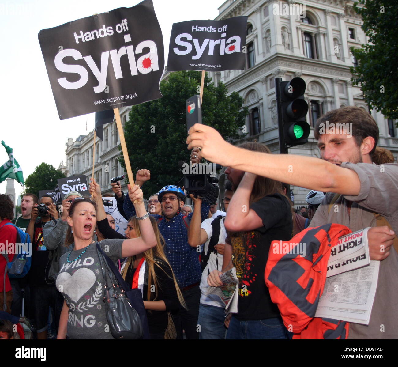 Londres les partisans de la coalition contre la guerre ont organisé une manifestation contre toute intervention militaire en Syrie Banque D'Images