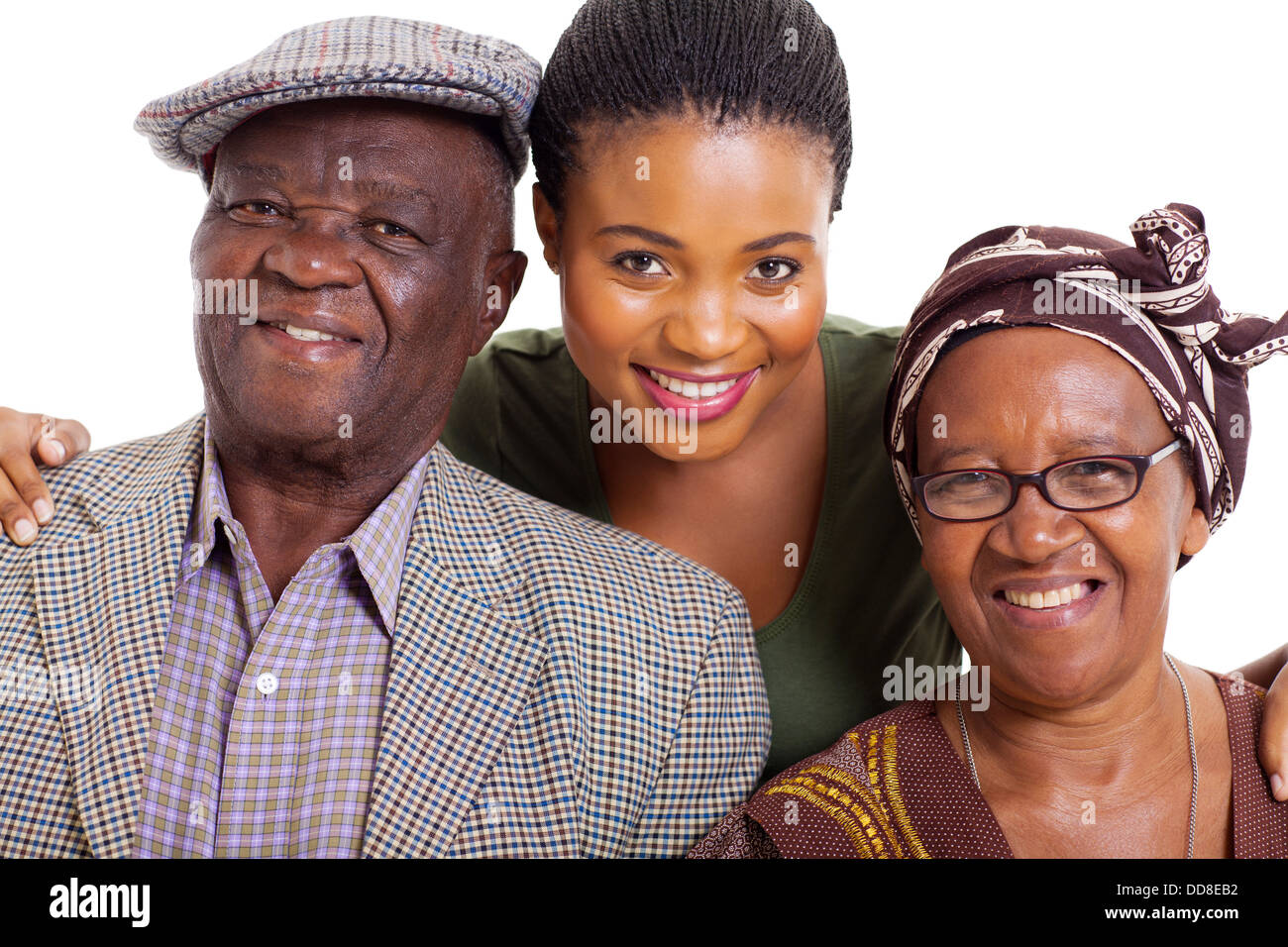 Portrait of happy famille africaine sur fond blanc Banque D'Images