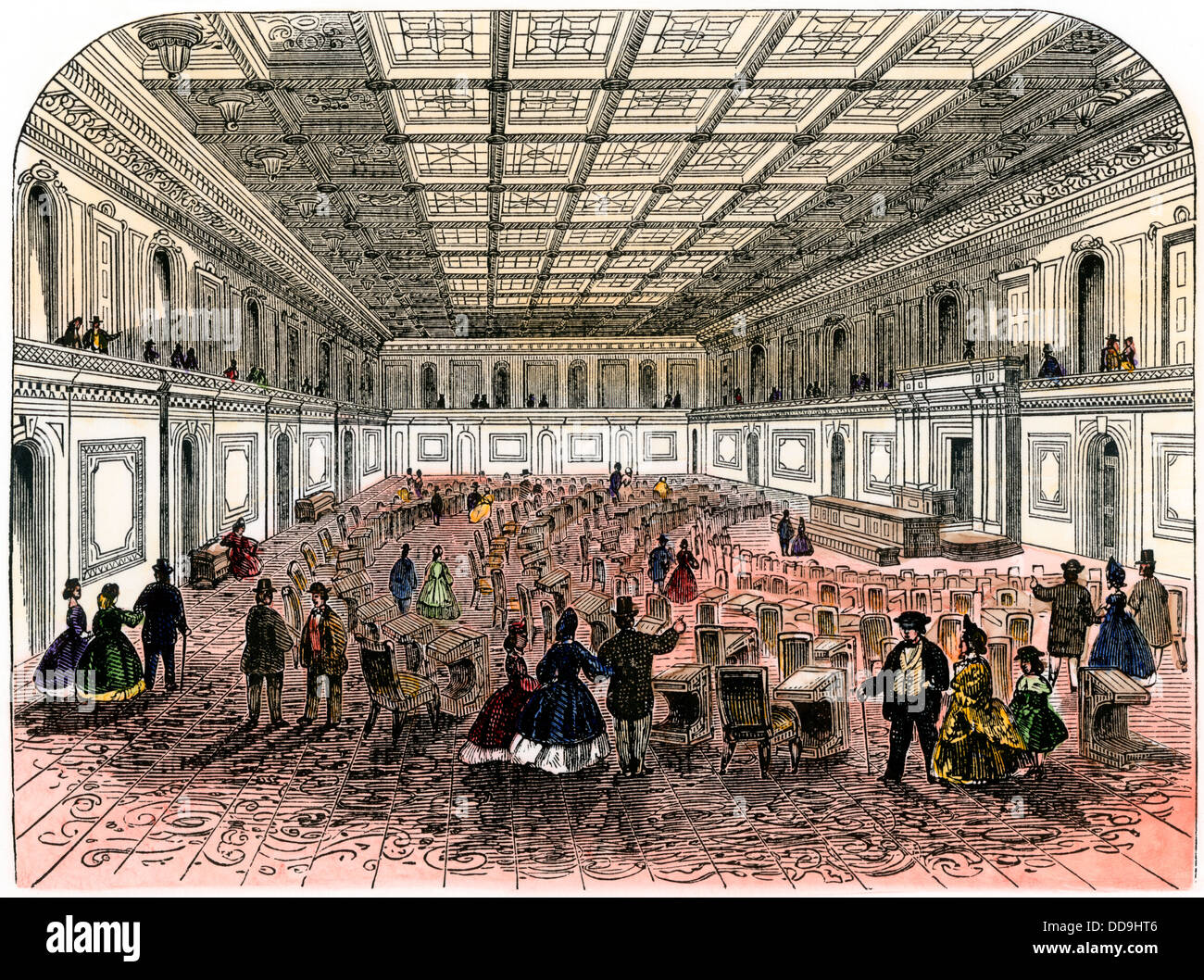Chambre des représentants des États-Unis au milieu des années 1800. À la main, gravure sur bois Banque D'Images