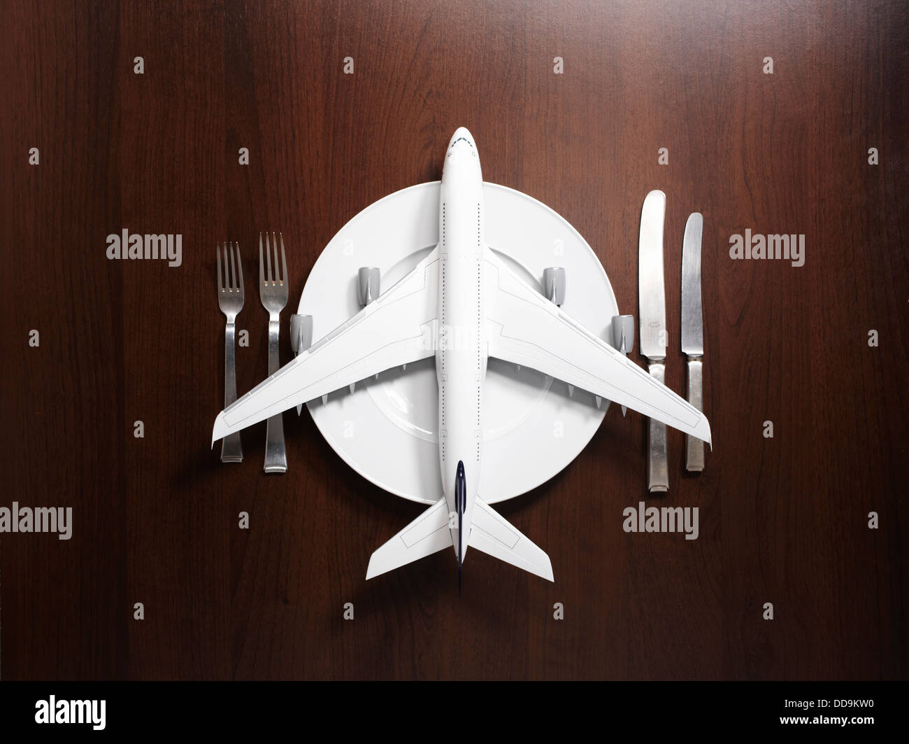 Place setting with airplane Banque D'Images Place setting with airplane Banque D'Images