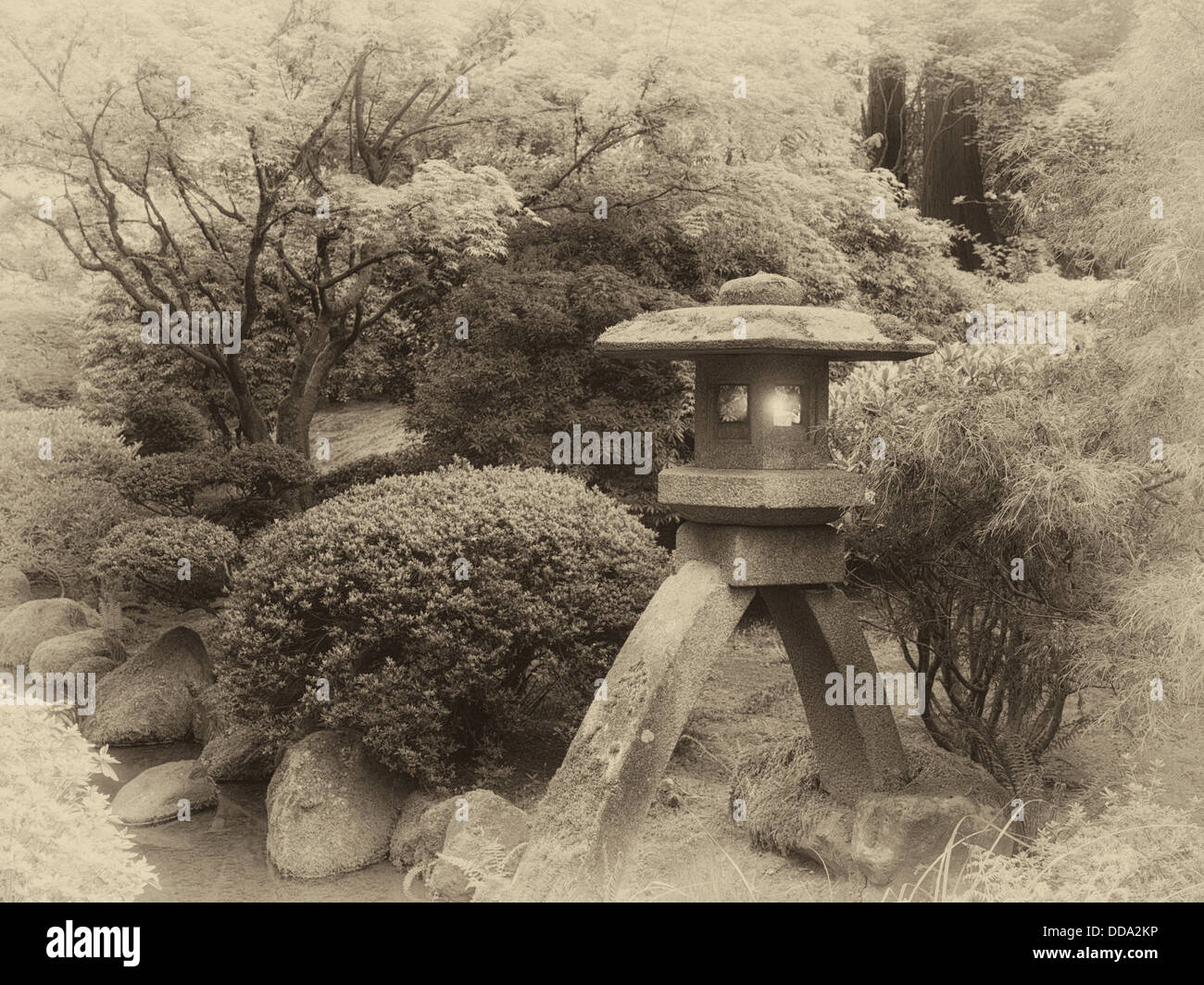 Lanterne de pierre japonaise jardin japonais Banque de photographies et