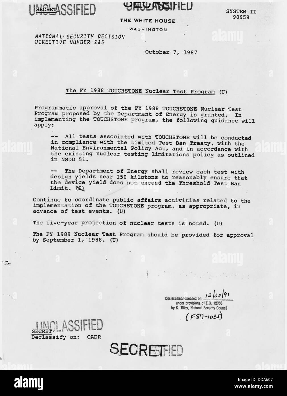 Le programme d'essais nucléaires TOUCHSTONE DE l'exercice 1988, qui fait partie des efforts d'essais nucléaires des États-Unis au cours de cette période. Banque D'Images