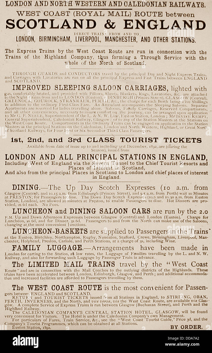LNWR et Caledonian Railway Poster période victorienne Banque D'Images