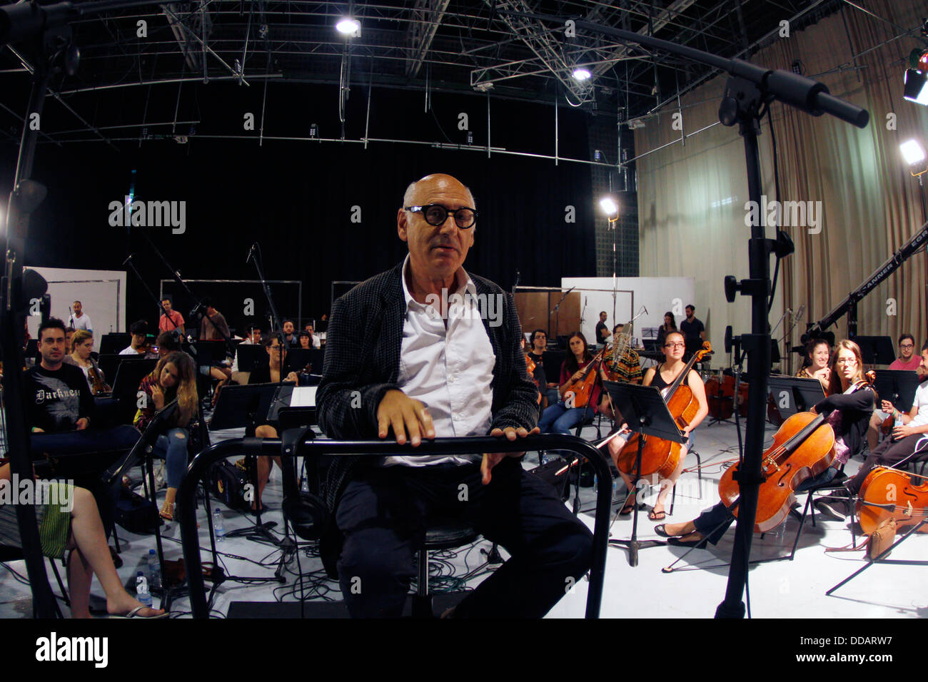 Michael Nyman est perçu au cours de l'enregistrement d'une symphonie d'être libérés au cours de 2014 pour célébrer son 70e anniversaire. Banque D'Images