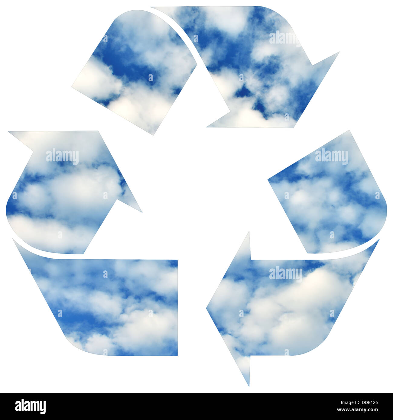 Symbole de recyclage avec Ciel et nuages isolé sur fond blanc Banque D'Images
