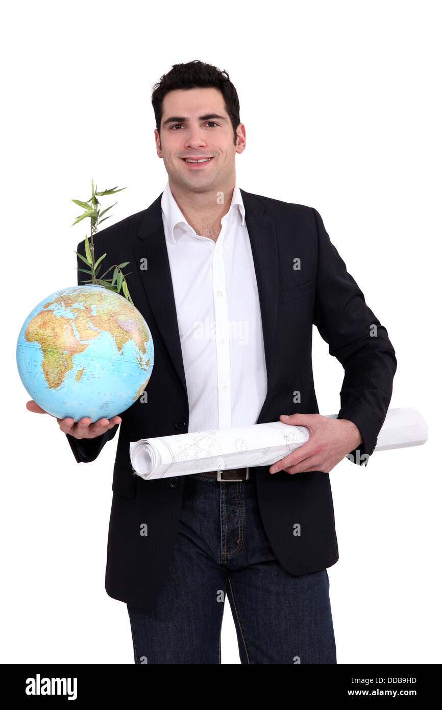 Les plans de l'architecte était avec et globe Banque D'Images