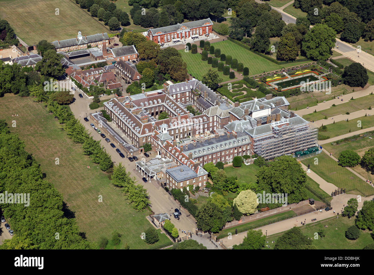 Vue aérienne de Kensington Palace à Londres, à la maison du prince William et Kate Middleton la duchesse de Cambridge Banque D'Images
