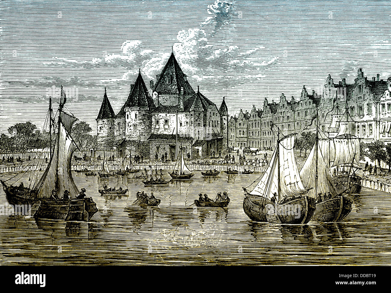 La ville historique d'Amsterdam, 16e siècle, la Hollande du Nord, Pays-Bas, Europe Banque D'Images