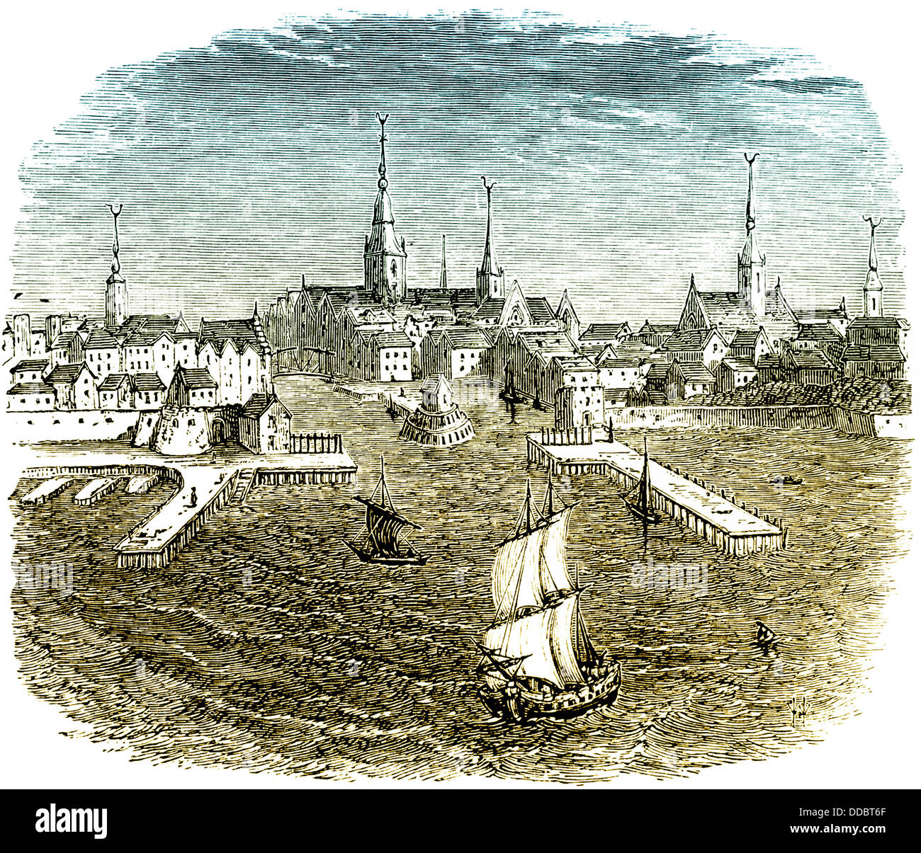 Paysage urbain historique de Vlissingen, 16e siècle, l'Europe, Pays-Bas Banque D'Images