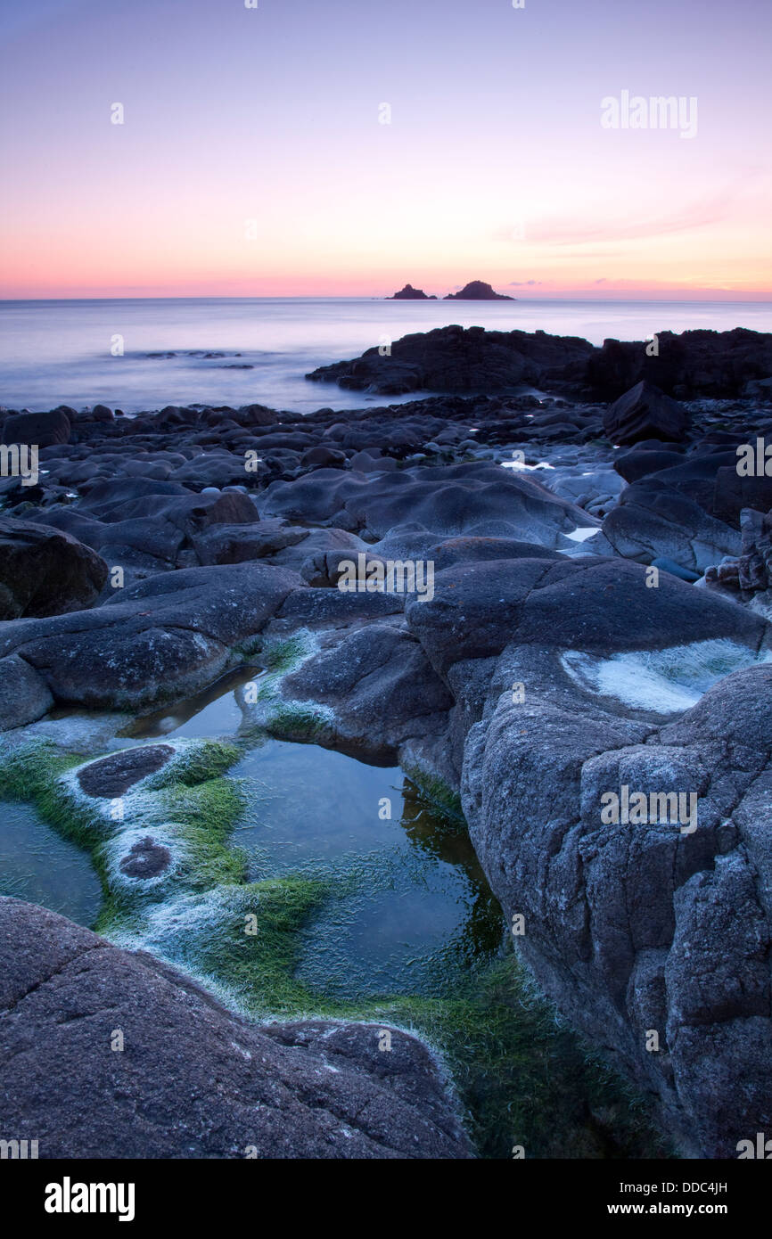 Coucher du soleil, Cornwall Porth Nanven Banque D'Images