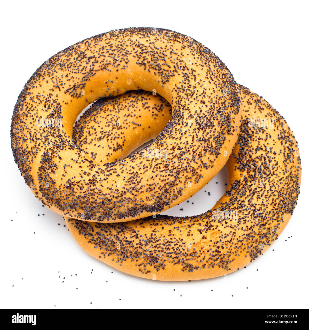 Bagel avec graines de pavot sur fond blanc Banque D'Images Bagel avec graines de pavot sur fond blanc Banque D'Images
