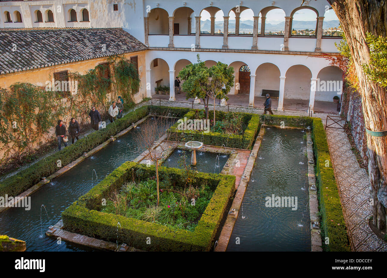 Patio del ciprés de la Sultana. El Generalife. La Alhambra. Grenade. Andalousie Banque D'Images