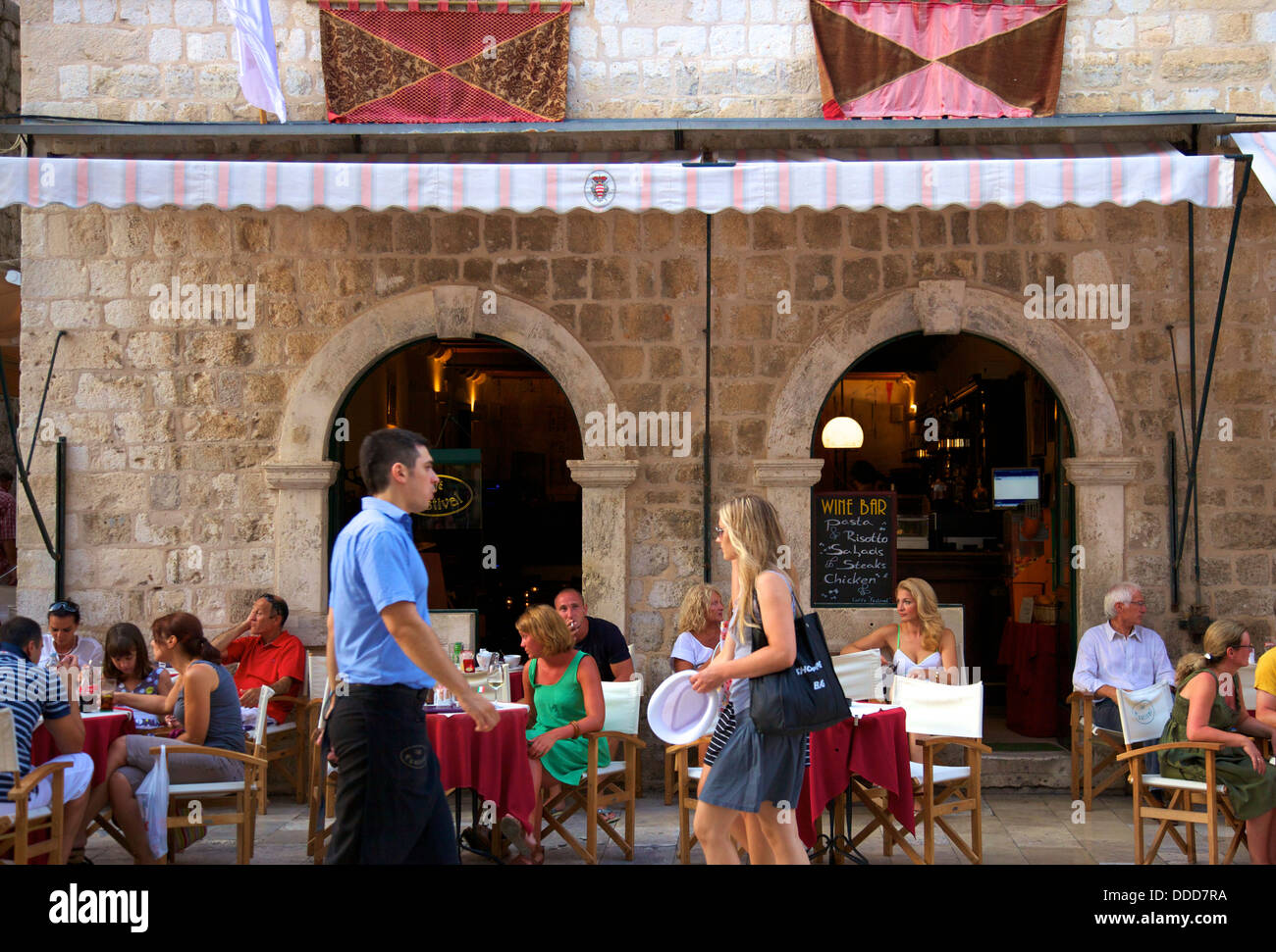 Stradun, Restaurant, Dubrovnik, Dalmatie, Croatie, l'Europe du Sud Est Banque D'Images