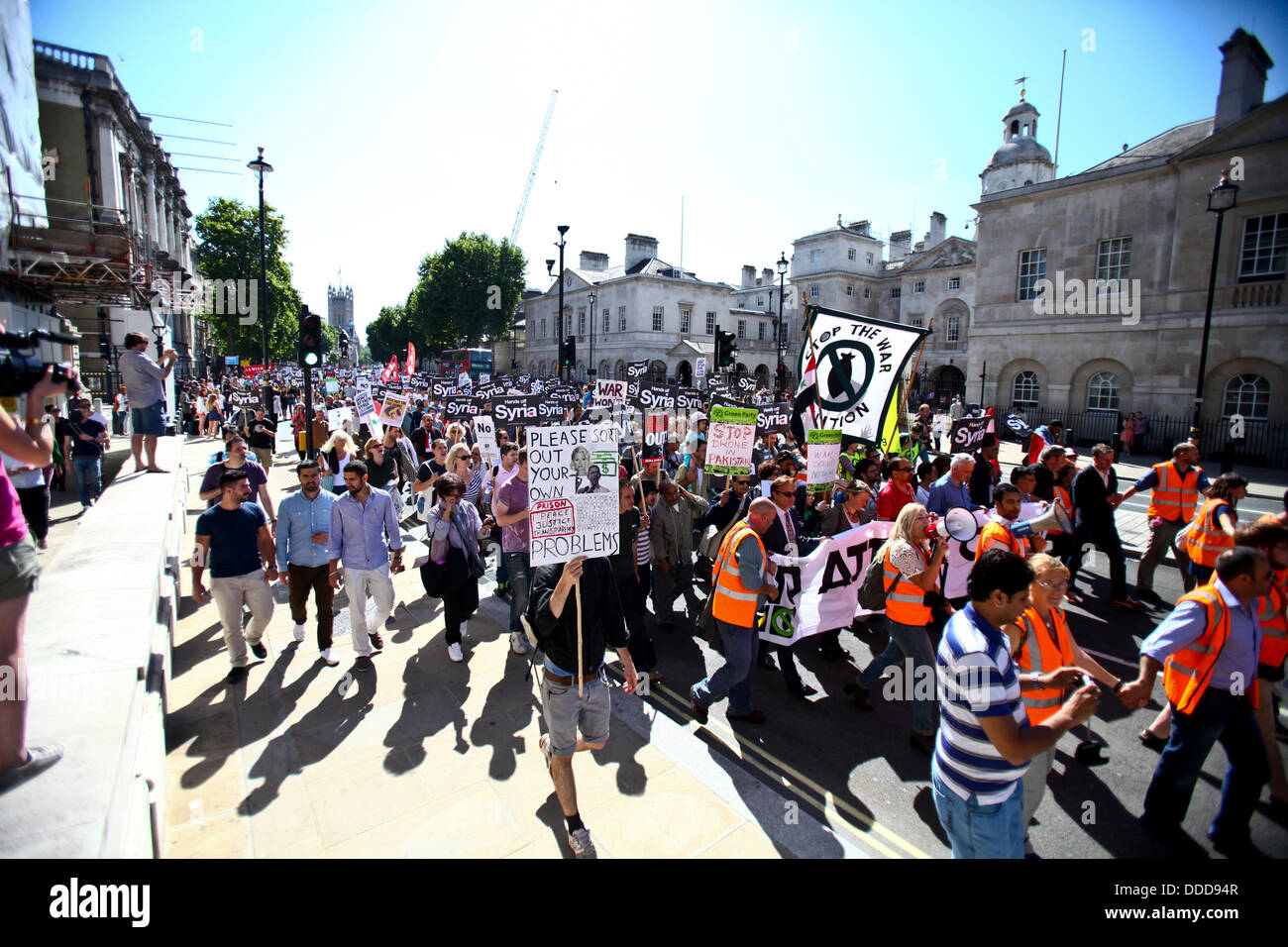 Londres, Royaume-Uni. 31 août, 2013. Les manifestants le long de Whitehall pour protester contre une intervention militaire occidentale proposée dans le conflit syrien. Crédit : Rob Pinney/Alamy Live News Banque D'Images
