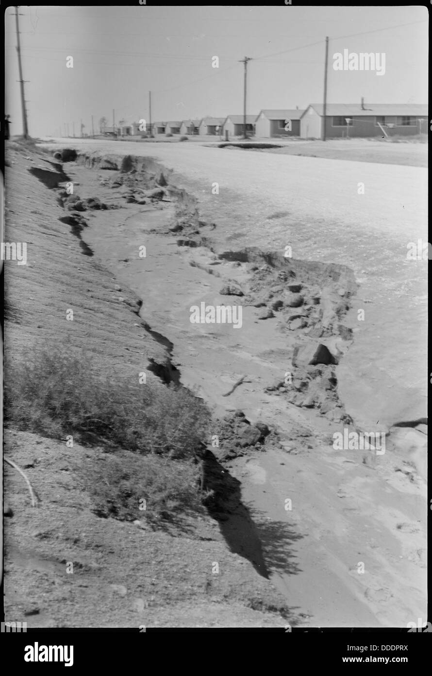 Cette photographie montre les dommages causés par les inondations à la rue G au Granada Relocation Center à Amache, Colorado. L'image documente les effets des inondations dans l'un des camps d'internement pour les Japonais-Américains pendant la seconde Guerre mondiale Banque D'Images