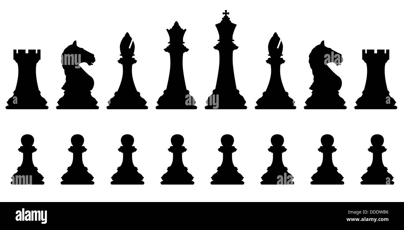 L'Illustre des silhouettes d'un ensemble de pièces d'échecs Banque D'Images