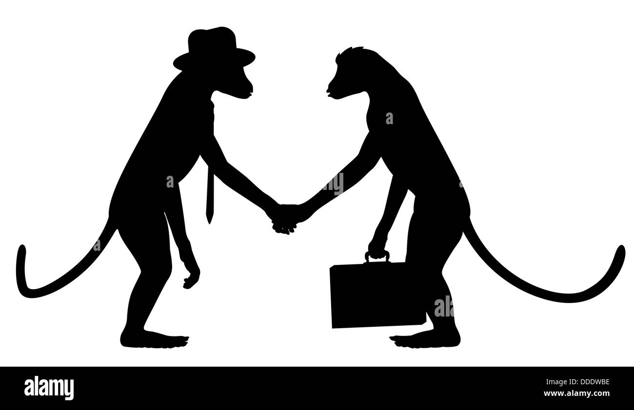L'Illustre silhouette de deux singes shaking hands Banque D'Images