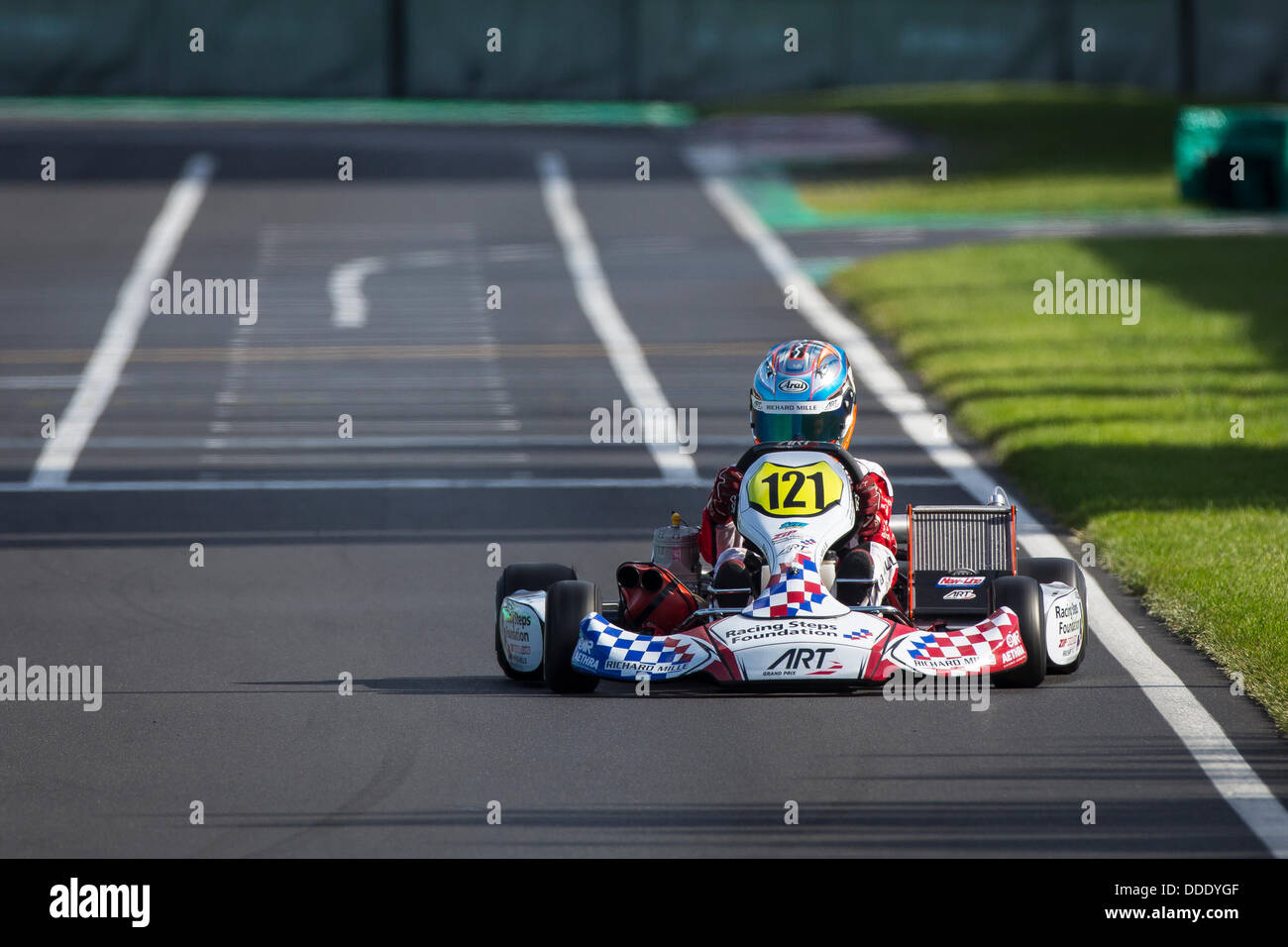 31.08.2013. Circuit PFi près de Grantham Lincolnshire Angleterre - Round 1 de la CIK-FIA World Junior Championships KF. Samedi les qualifications. # 121 Francis Joshua Smith (GBR) ART Grand Prix Srl Banque D'Images