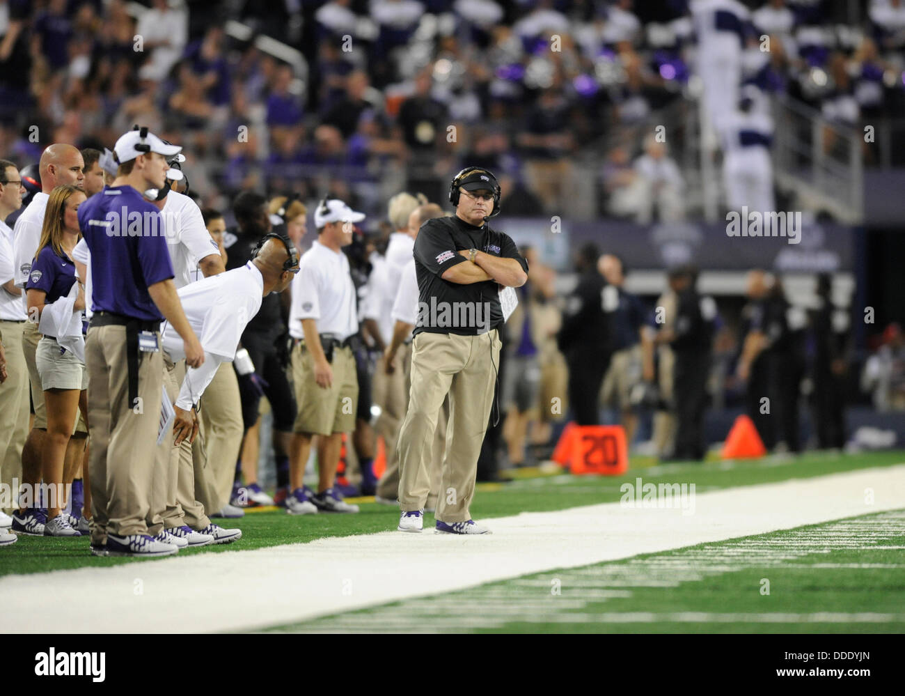 31 août 2013 : TCU Horned Frogs l'entraîneur-chef Gary Patterson à l'assemblée annuelle de Cowboys jeu NCAA classique entre les LSU Tigers et le TCU Horned Frogs à ATT Stadium à Arlington, TX défait LSU TCU 37-27 Banque D'Images