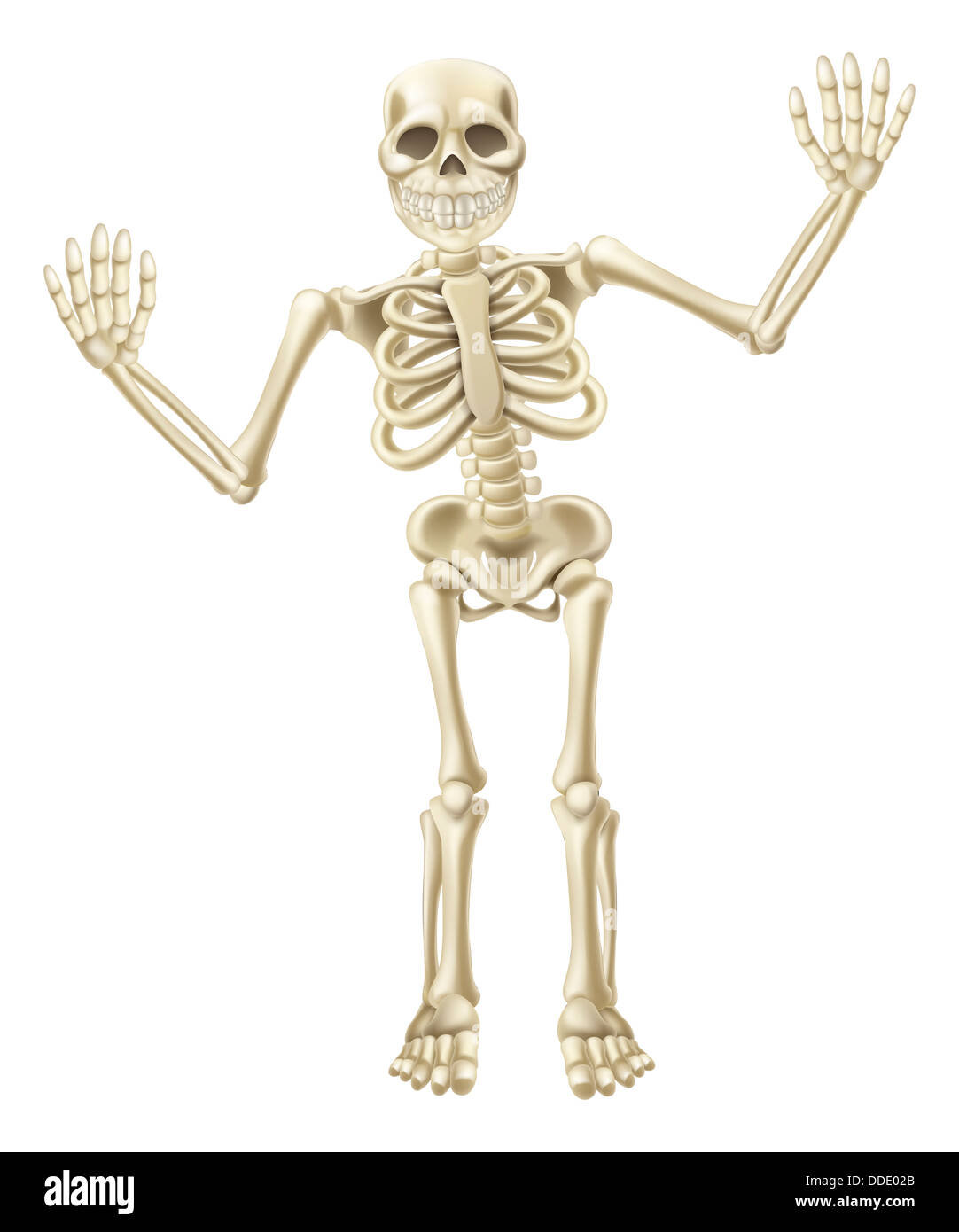 L'élaboration d'un squelette brandissant cute cartoon character. Idéal pour Halloween ou similaire. Banque D'Images