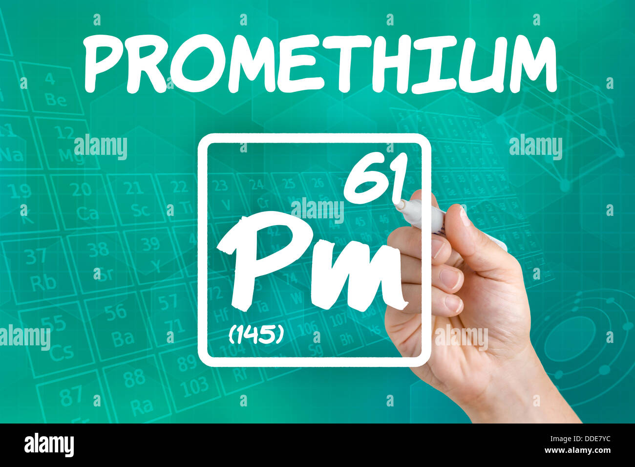 Symbole de l'élément chimique le prométhium Banque D'Images