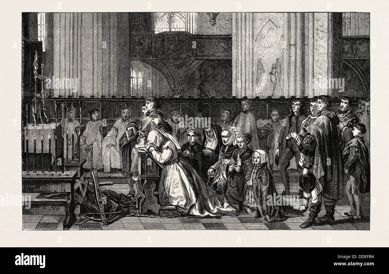 Salon de 1855. L'école belge. La trentaines de Bertal de Haze, peinture par M. Leys. Gravure Banque D'Images