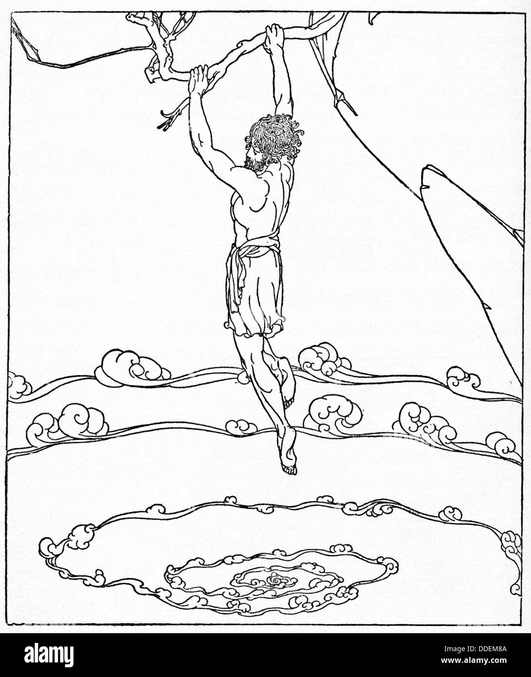 En 1918 cette illustration, le héros de la guerre de Troie grec Ulysse est montré la deuxième fois qu'il doit affronter le tourbillon Charybde. Banque D'Images