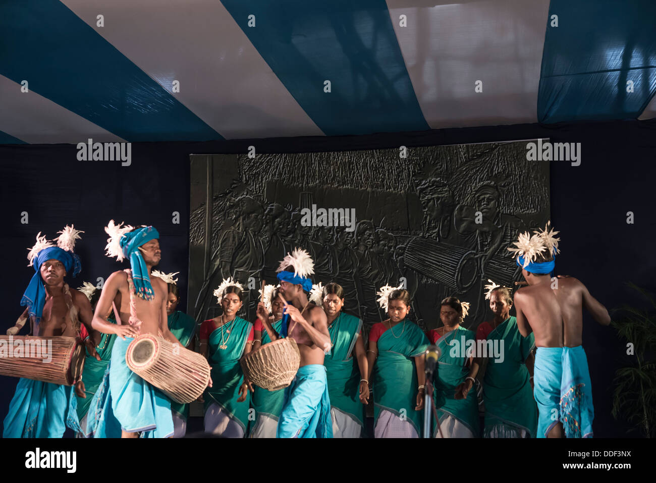 L'Inde tambour sel plumes blanches pour danseurs tribaux - Banque D'Images