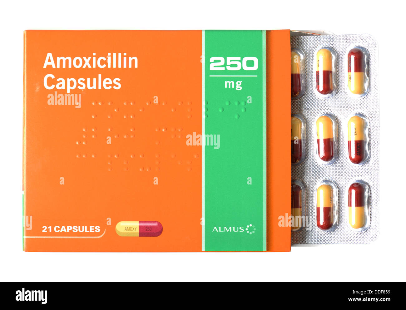 Antibiotique amoxicilline gélules, comprimés, comprimés Banque D'Images