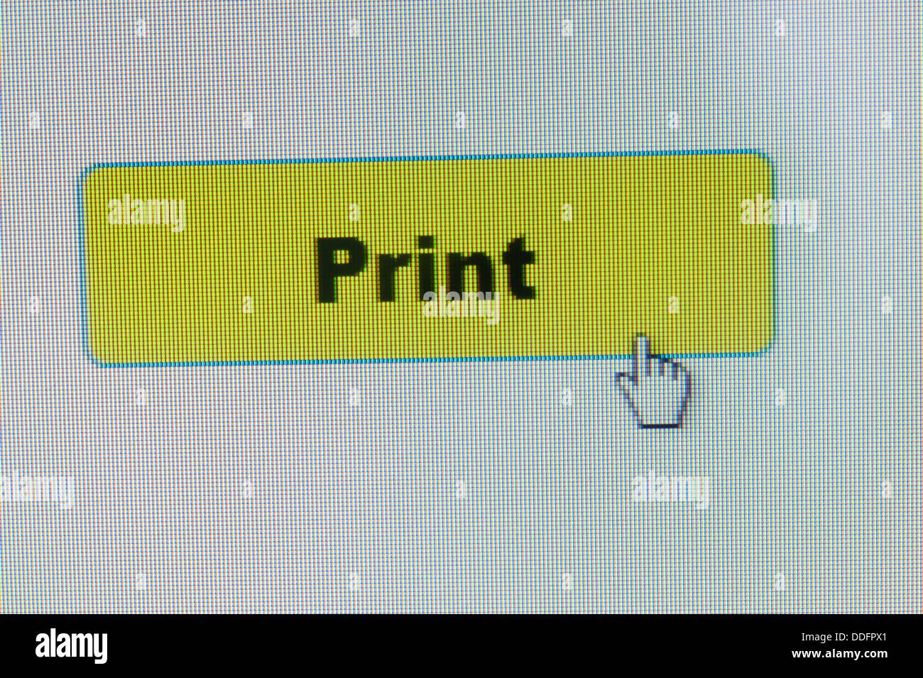 Bouton Imprimer et le curseur de la souris sur l'écran de l'ordinateur Banque D'Images