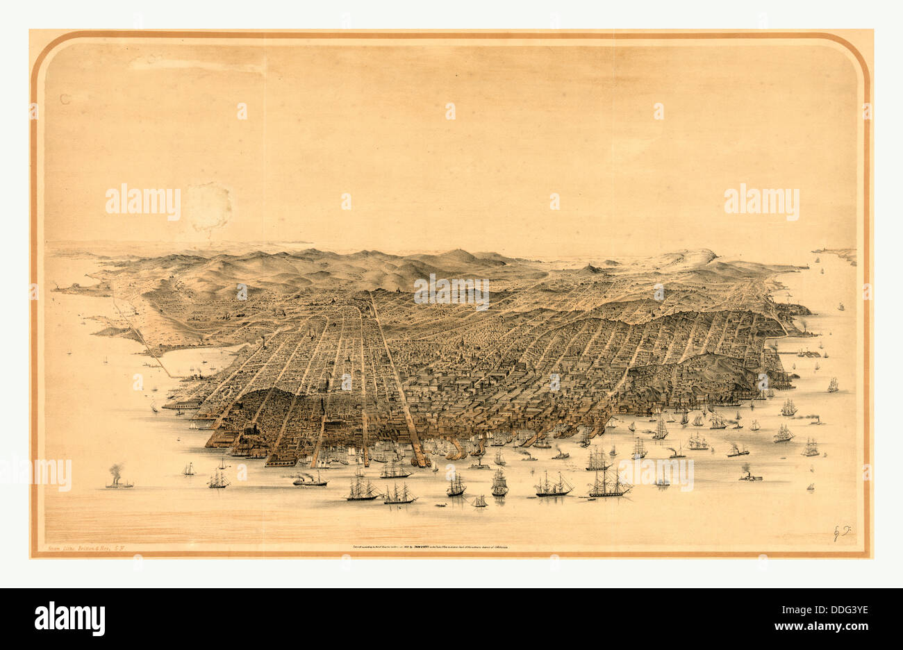 Birds Eye View de la ville de San Francisco, vers 1868, US, USA, Amérique Latine Banque D'Images